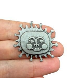 VINTAGE 1970s METZKE brooch Lapel Pin Modernist Sun Smiling Face PEWTER